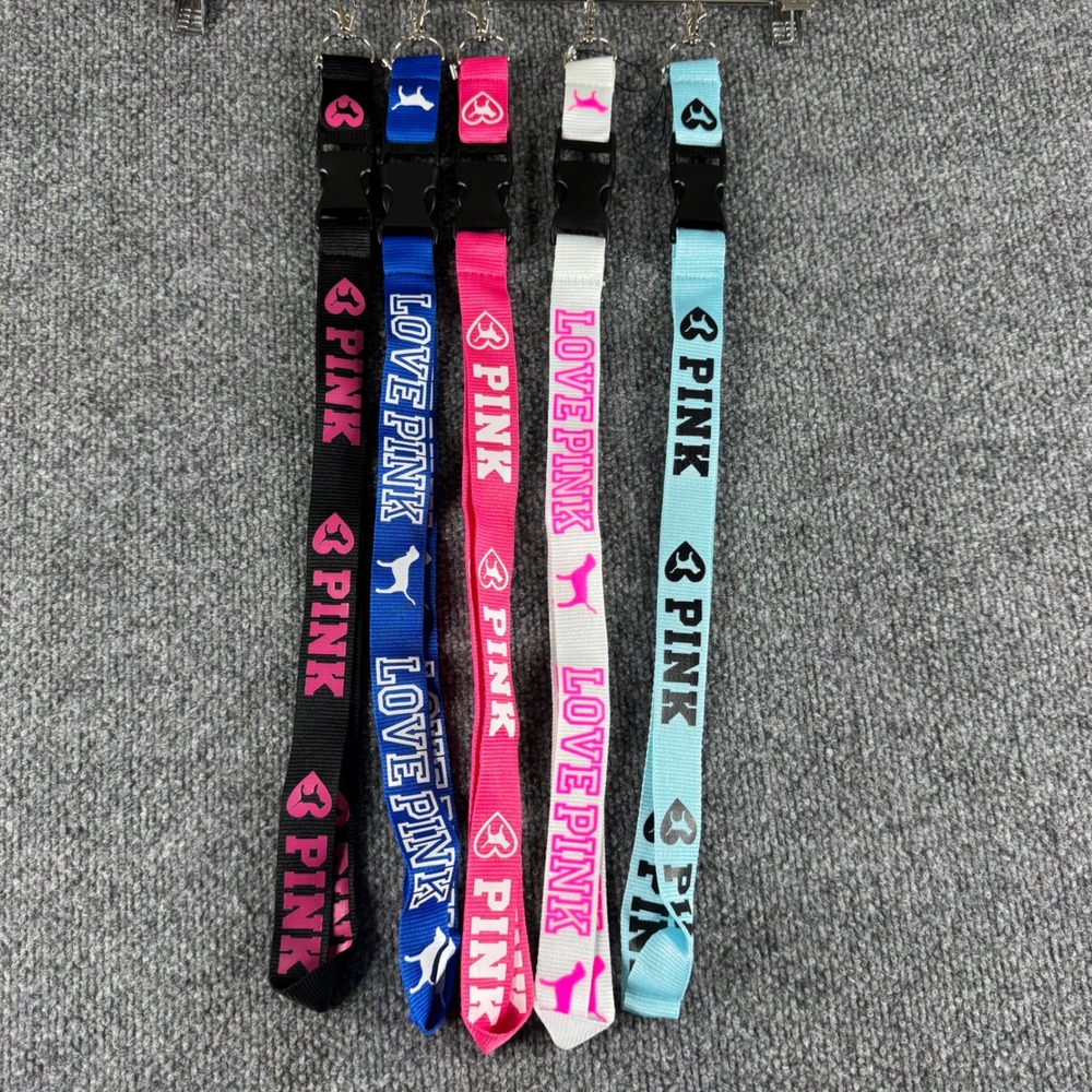 Victorias Secret PINK Lanyard Keychain ID Holder Dog Logo Lot of 5 Multi Color